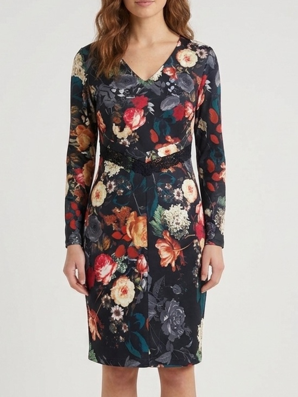 Angel Eye Dress Multicolor Floral black lace trim Sz 12 Goth Whimsygoth